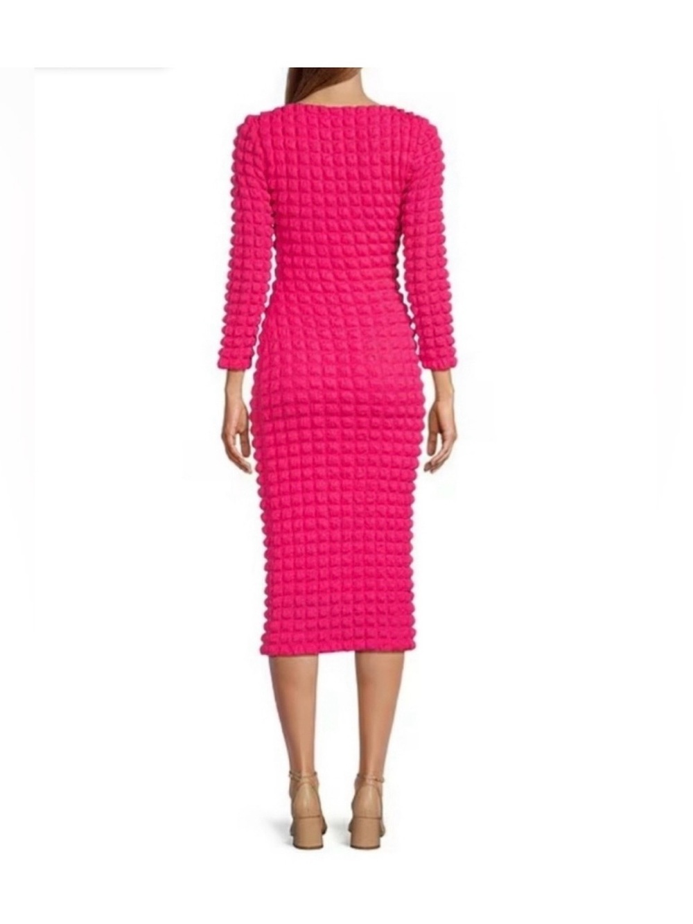 Antonio Melani Hot Pink Textured Midi Dress - Women's Long Sleeve- LARGE
